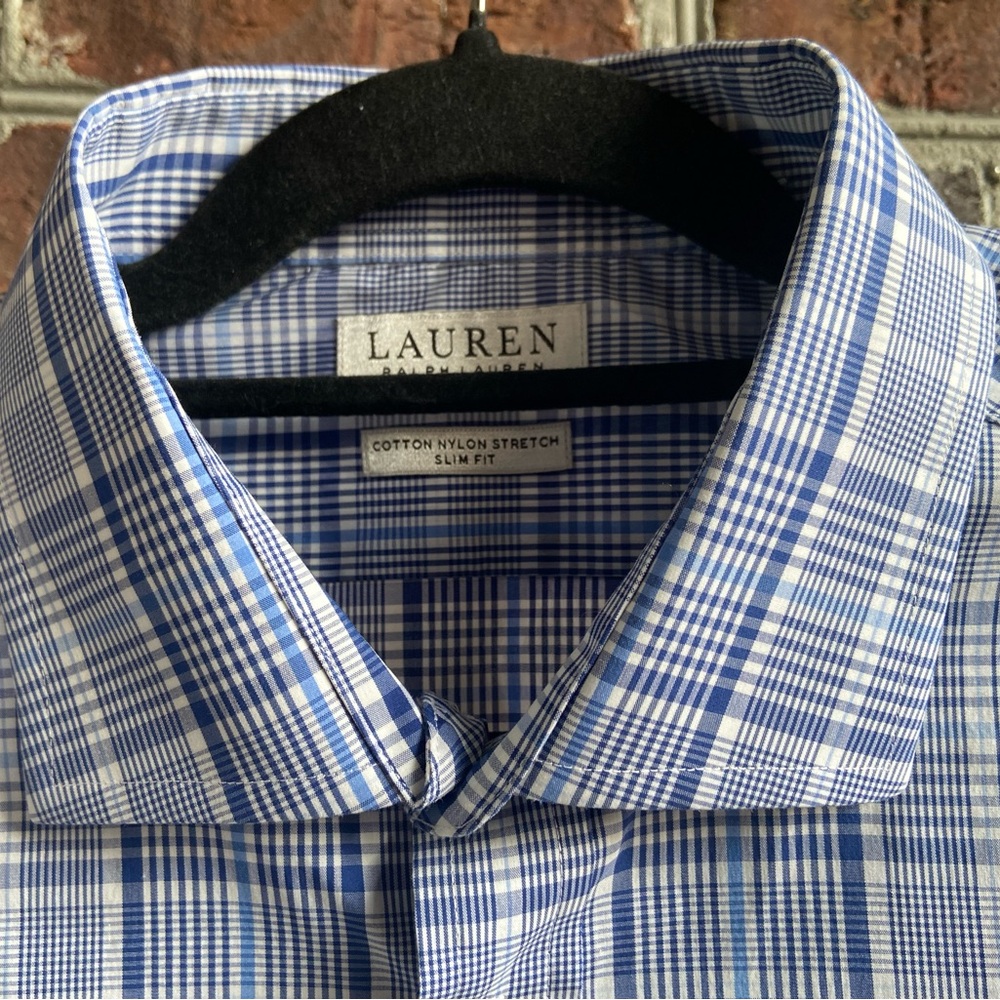 Lauren Ralph Lauren Men’s Blue and White Button Down Shirt, XL, 17 neck, 32/33